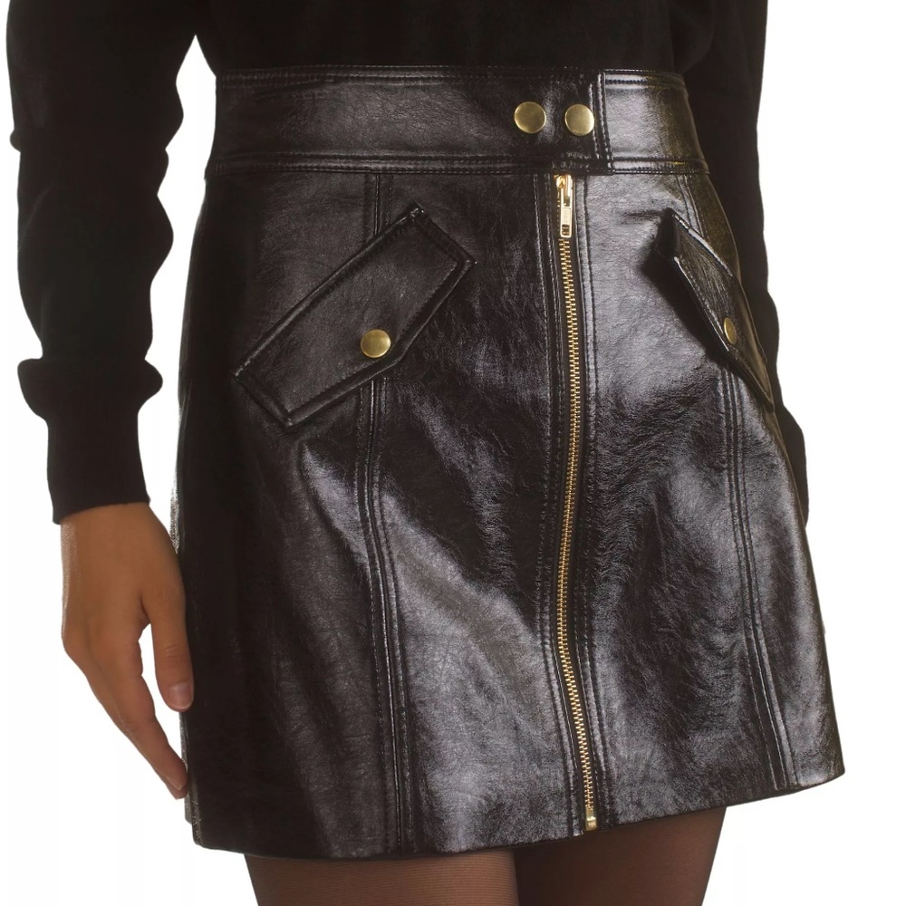 Cynthia Rowley Patent Vegan-Leather A-line Miniskirt